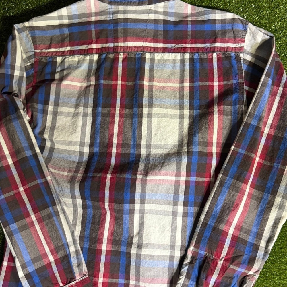 Tommy Hilfiger Mens Plaid Button Down Shirt Red Blue White Roll Tab Sleeve Small - Picture 2 of 8
